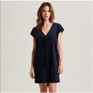 Marie Oliver Andi Navy Faux Suede Fringed Boxy Shift Mini Dress XL